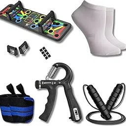 Muscle Banao Pushup Board | Wrist Band | Black Jumping Rope | Hand Gripper | White Socks | E-Book - Full Body Home Workout Kit for Strength, Flexibility & Cardio Endurance Training-picture-42