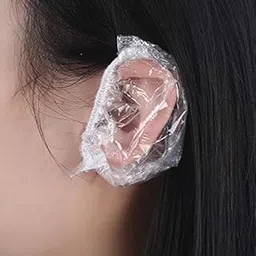 Clear Waterproof Ear Protectors, 100 Pack Disposable Covers for Hair Dye and Shower, PE Material, Universal Fit-image-8