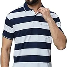 uniberry Men's Cotton Blend Polo Collar Striper T Shirt Has A Short Sleeves & Pocket On Chest-MT3-NW50_XL-picture-49