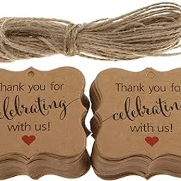 Zenomia Thank You Cards Gift Tags Vintage Kraft Paper Hang Tags Wedding Party Favor, Birthday Party, Handmade Tag 50pcs (Brown)-picture-40