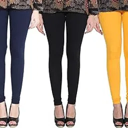 clarita Premium_Cotton Lycra_Churidar Leggings_For Women/Girls/Ladies_Combo Pack of 3_(Dark Blue, Black & Dark Yellow)-picture-49