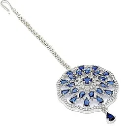 Maang Tikka for Women Beautiful AD/American Diamond Studded Rhodium Plated Crystal Maang Tikka for Women and Girls-image-19