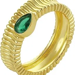 nishani Studio 925 Sterling Silver Ring | Natsumi Textured Emerald Ring with 14kt Gold Plated & Cubic Zirconia | Gift for Her & Women | Long-Lasting Anti-Tarnish Shine-picture-19