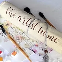 Harry Kritz Canvas Roll Up, Wrap Pouch, With Large Slots For Painting Brush, Color Pens And A Side Pocket, Cream-picture-18