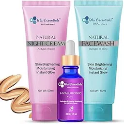 Blu Essentials Face Care Trio | Face Wash, Night Cream & Hyaluronic Acid Serum | Hydrating, Brightening & Anti-Aging Skincare Set for Glowing Skin-image-86