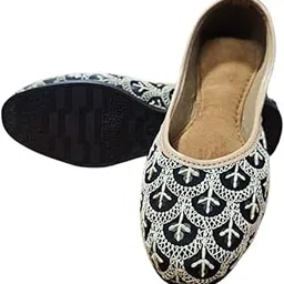 handi kalah Premium Handcrafted Black & White Embroidered Jutti for Women | Elegant Ethnic Flats with Soft Cushion Comfort | Perfect for Festive, Casual Wear-picture-32