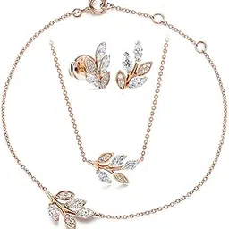 minutiae Vine Shape Pendant Necklace Chain Bracelet And Earring Jewellery Combo Set With Solitaire Crystal Diamond For Women and Girls-picture-20