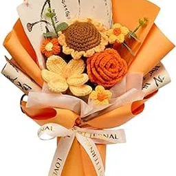 ECOMISTIQ BNF®Crochet Flower Bouquet Knitting Flower for Anniversary Birthday Teacherâ€™ Day Orange Tulip|Home & Garden |Home Décor|Floral Décor-image-5
