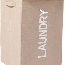 HOKIPO Jute Foldable Laundry Basket For Clothes With Lid & Handle, Beige (AR-3849-BGE), 34 Cm X 53 Cm X 34 Centimeters-picture-17