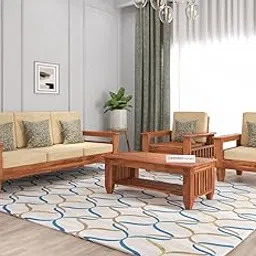 FURNESHO Solid Sheesham Wood 5 Seater Sofa Set for Living Room Bedroom Home Office Hotel Wooden Sofa Set Furniture| Honey Finish with Cream Cushions.-picture-19
