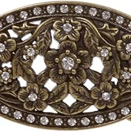 beltiscool 1 1/2" Antique Silver Brass Oval Perforated Engraved Crystal Rhinestone Western Floral Belt Buckle, Antique Brass-picture-31