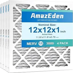 AmazEden 12x12x1 Air Filter MERV 11, MPR 1000 Pleated HVAC AC Furnace Dust Defense Air Filters Replacement (Exact Dimensions: 11 3/4"x11 3/4"x3/4") 4 Pack-image-86