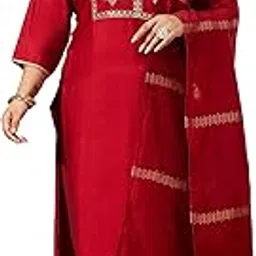 janasya Women's Plus Size Maroon Chanderi Silk Yoke Embroidered Straight Kurta Set-picture-30