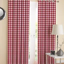 AIRWILL Cotton Checkered Window Curtain, 5 Feet, Red, Pack of 2-image-17