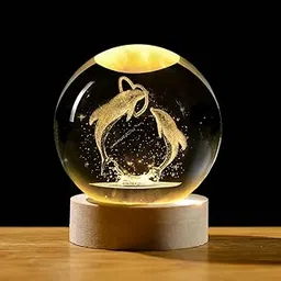 Ridit 3D Galaxy Crystal Ball Night Light | Dimmable Engraved LED Glass Ball Table Lamp with USB and Wooden Base for Home Decor, Office, Birthday Gift & Kids Bedroom (Dolphin)-image-89