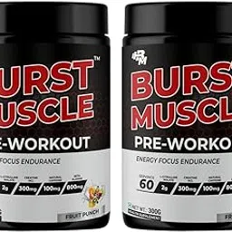 BURST MUSCLE Pre Workout Powder 300 G | 60 Serving Pre Workout Supplement for Men and Women | 300mg Creatine HCL and 800mg Beta-Alanine | Fruit Punch| for Energy, Focus & Strength | Pack of 2-image-8