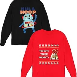 perkymoon Unisex Kids Full Sleeve Tees for Boys & Girls (Pack of 2) | 100% Cotton | Black & Red-picture-11