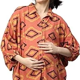 the mom store Maternity and Nursing Oversized Shirt | 100% Cotton | Pre and Post Pregnancy | Comfortable-picture-38
