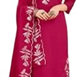 Cotton Salwar Suit Set, Round Neck, 3/4 Sleeve with Embroidery, Ankle Length-image-3