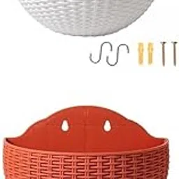 2Pcs Modern Wall Planter Self Watering Pot Plant Hanger Brick Red White-image-52