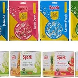 Spark International Green Apple Lemon Rose Dew Jasmine Air Pocket Air Freshener Last upto 30 Days and Green Apple Orange Strawberry Pineapple 5X Long Lasting Freshness Air Freshener (Combo of 8)-picture-21