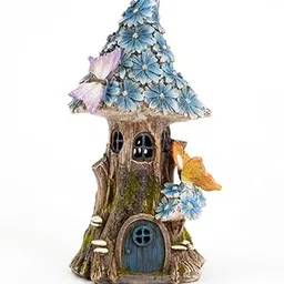 Bits and Pieces - Solar Butterfly and Blue Daisies Fairy House - Unique Lawn and Garden Décor-picture-22