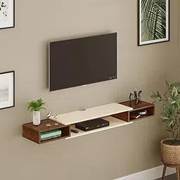 BLUEWUD Toska Engineering Wood Wall Mount TV Entertainment Unit Set Top Box Stand/TV Cabinet with Shelves for Books & Décor Display Unit Standard Upto 42 Inches (Toska Large, Brown Maple & Beige)-image-38