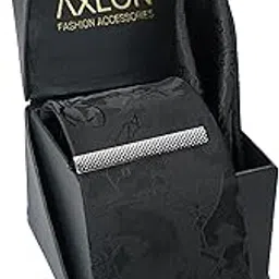 axlon Tie for Men – Self Silk Neck Ties Set with Cufflinks Flower Pin, Pocket Square & Black Gift Box, Combo Necktie Sets for Office Wear, Formal Suits & Weddings (Classic Black, NXSMX_218)-picture-28