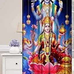 Honger Polyester 3D Digital God Printed Pack of 1 Pecs Curtain for Temple Room Use God Laxmi Vishnu Printed || 7 Feet Door Size Curtain-picture-17