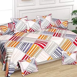 Heart Home Multi Check Printed Designer 8 Pieces Cotton Diwan Set (Merganta & Grey)-44HH0171-image-34