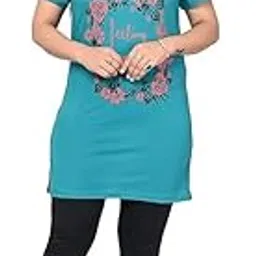 sk wardrobe Printed Long Polo Cotton T-Shirt – Stylish & Comfortable Nightwear for Women & Girls-picture-43