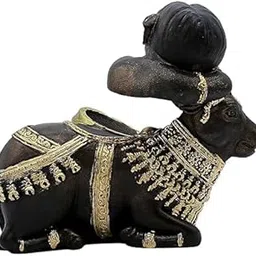 BLUZMART Ganesha on Nandi Cow Figurine Bronze and Gold Finish, Handmade Hindu Idol, Religious Idol for Home Temple and Spiritual Decor-image-4
