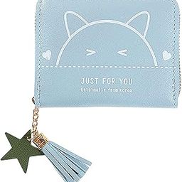 syga Wallet for Women's Short Cute Cat Zipper Mini Purse Card/Coin/Cash/Key Holder(Sky Blue)-picture-35