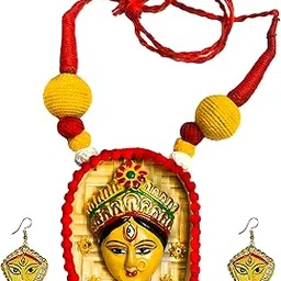 SharanyaD BeautifulTerracotta Handmade Jewellery Set with necklace and earring, Women's Contemporary Terracotta Necklace - Durga-picture-17