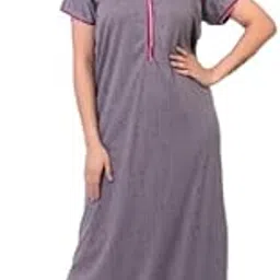 Women's Hosiery Cotton Nighty| Half Sleeves | Night Wear | Maxi for Women | Size-XXL, V Shaped Neck (Article-SK-069) Greyish Purple-picture-37