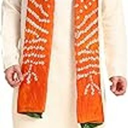 dupatta bazaar Men's Bandhini Silk Tri Colour Dupatta For Kurta/Sherwani/Achkan - White, Free Size-picture-29