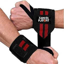 Play2Fit Weight Lifting Wrist Support with Thumb Loop Strap | Velcro & Elastic Band for Men & Women | Gym Wrist Wraps for Fitness, Weightlifting, Hand Grip & Wrist Support (Pack of 2) Black/Red-image-98