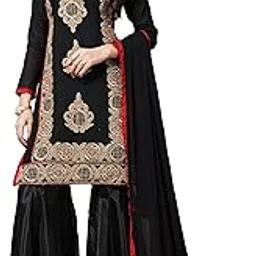 ethnicjunction Women's Black Chanderi Cotton Embroiered Unstitched Sharara Suit-picture-49
