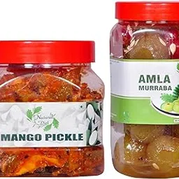 Natural Diet Combo of Organic Mothermade Tasty & Spicy Punjabi Mango Pickle Aam Ka Achar 500gm & Homemade Amla Murabba 1Kg image 1