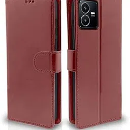 KDM VIVO Y22 Brown flip Cover Proection Holding Cover Mobile Basic Case Cover Leather Folding Cover image 1