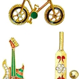 Jahnavi Laddu Gopal Ji Toys Bat & Ball (Cricket), Tennis/Badminton Racket and Guitar Combo Saver Sports Set Golden & Diamond for Krishna Idol (Metallic Ladoo Gopal Toys)-picture-62