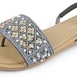 lasancy Embroidered Slip-on Flat Footwear Back Strap Sandals | Festive and Ethnic Flats | Women's Fashion Sandals-picture-56