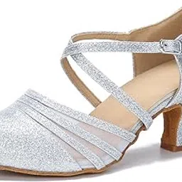 hxyoo Womens Ballroom Dance Shoes for Social Beginner Salsa Latin Closed Toe Dancing Shoes 2 1/2 inches Heels S12-picture-54