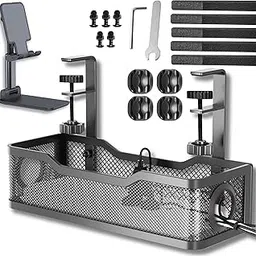 Joomouney Under Desk Cable Organizer Rack, Metal Under Table Cable Wire Management Holder for Power Extention, Power Cord, Network Cable Screw-Fixed Adjustable(Black)-image-22