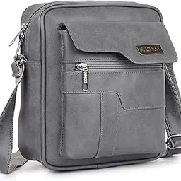 gold sky Pu Leather Sling Crossbody Messenger Bag, Grey, Multi-Pocket Design with Adjustable Shoulder Strap-picture-21