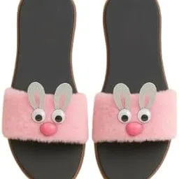 Plush Bear Indoor Slippers, Grey Fuzzy Design with Red Bow, Soft Cushioned Footbed, Women's House Slides-image-14