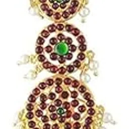 Bharatanatyam Traditional Dance Jewellery Tikka, Alloy, Multicolour Green and Red - 5 Steps-image-0