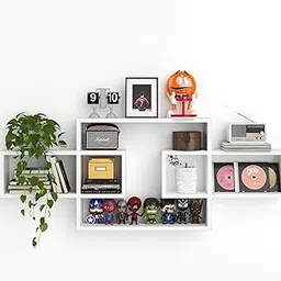 AALIYA MART Wooden Wall Shelves for Living Room, Bedroom Wall Mounted Rectangle Bookcase, Intersecting Wall Shelves for Storage, Modern Decorative Display Shelves for Wall Decor (White)-image-86