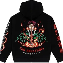 zams Tanjiro Demon Slayer Regular Fit Hoodie Cottton | Anime Merch | Anime Hoodie for Winters | Hooded Neck | Unisex Anime Printed Hoodie | Black Color-picture-51