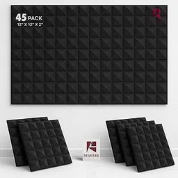 ReverbX® Pyramid Acoustic Foam Panels (Pack of 45) – Compressed Packing - 12” X 12” X 2”, 38 Density | Acoustical Soundproofing for Studio, Theater etc | Echo & Reverb Absorption (Charcoal Black)-picture-11